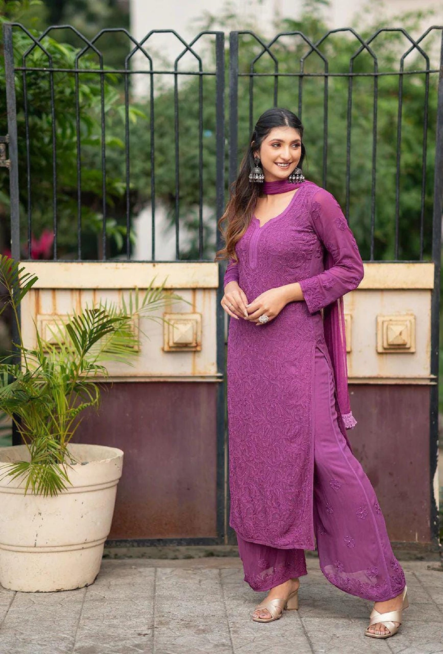 Luxe Viscose Chikankari Set Hand Embroidered, Women's Indian Ethnic Suit, Designer Traditional Apparel Outfit