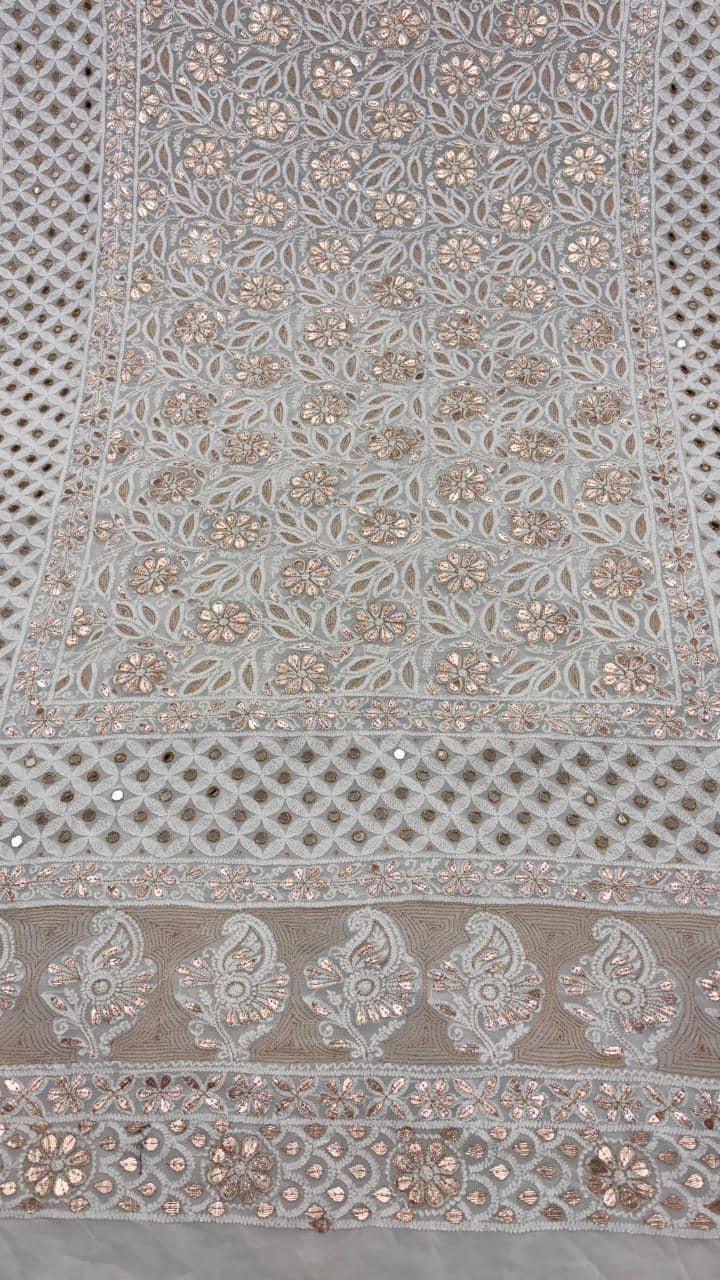 Custom Color Embroidered Lehenga Set | Lucknowi Chikankari | Unstitched