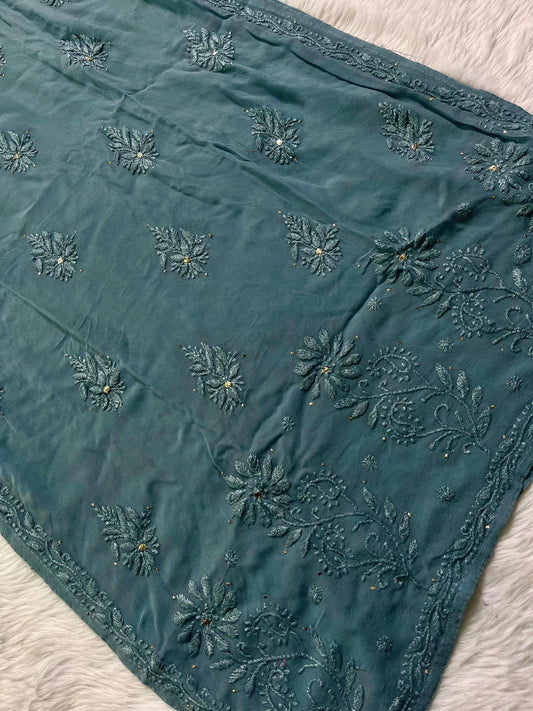 Chikan Kurti Hand Embroidered Viscose Top: Mukaish Work Traditional Indian Wear