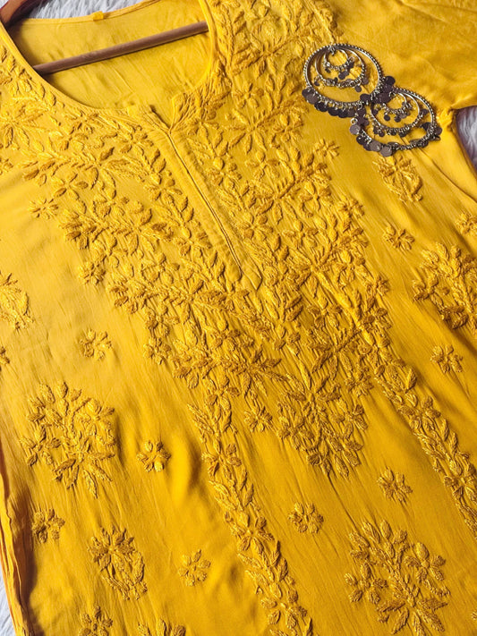 Dyeable Modal Chikankari Kurti, Handcrafted Lucknowi  Booti Embroidery, Custom Color Ethnic Wear for Women, Plus Size Kurta
