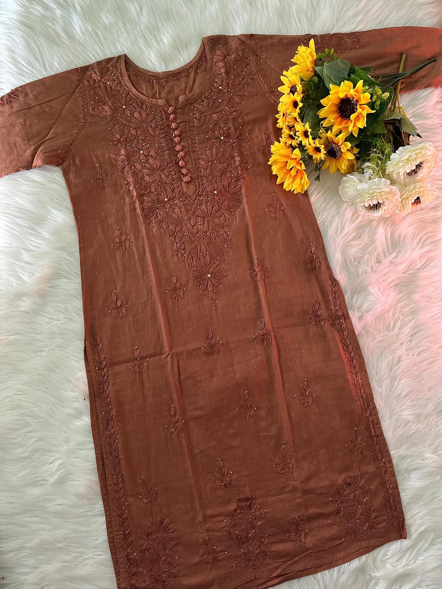 Lucknowi Chikankari Cotton Kurti Set, Hand Embroidered Women's Tunic, Traditional Ethnic Summer Outfit