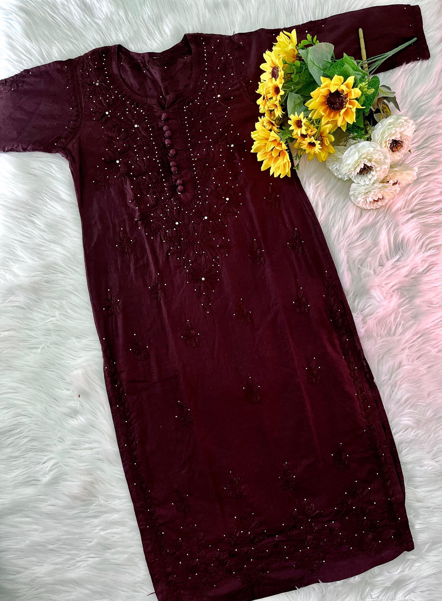 Lucknowi Chikankari Cotton Kurti Set, Hand Embroidered Women's Tunic, Traditional Ethnic Summer Outfit