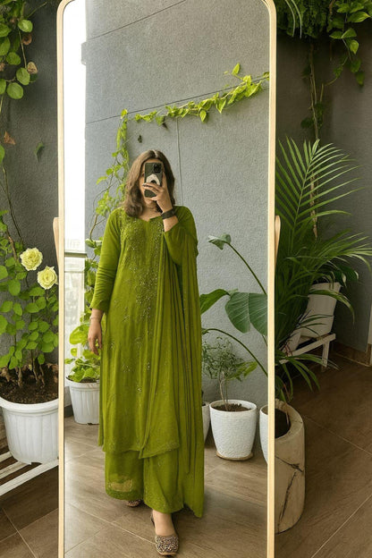 Chikankari Kurti Viscose: Hand Embroidered Viscose Resham Work Tunic Set