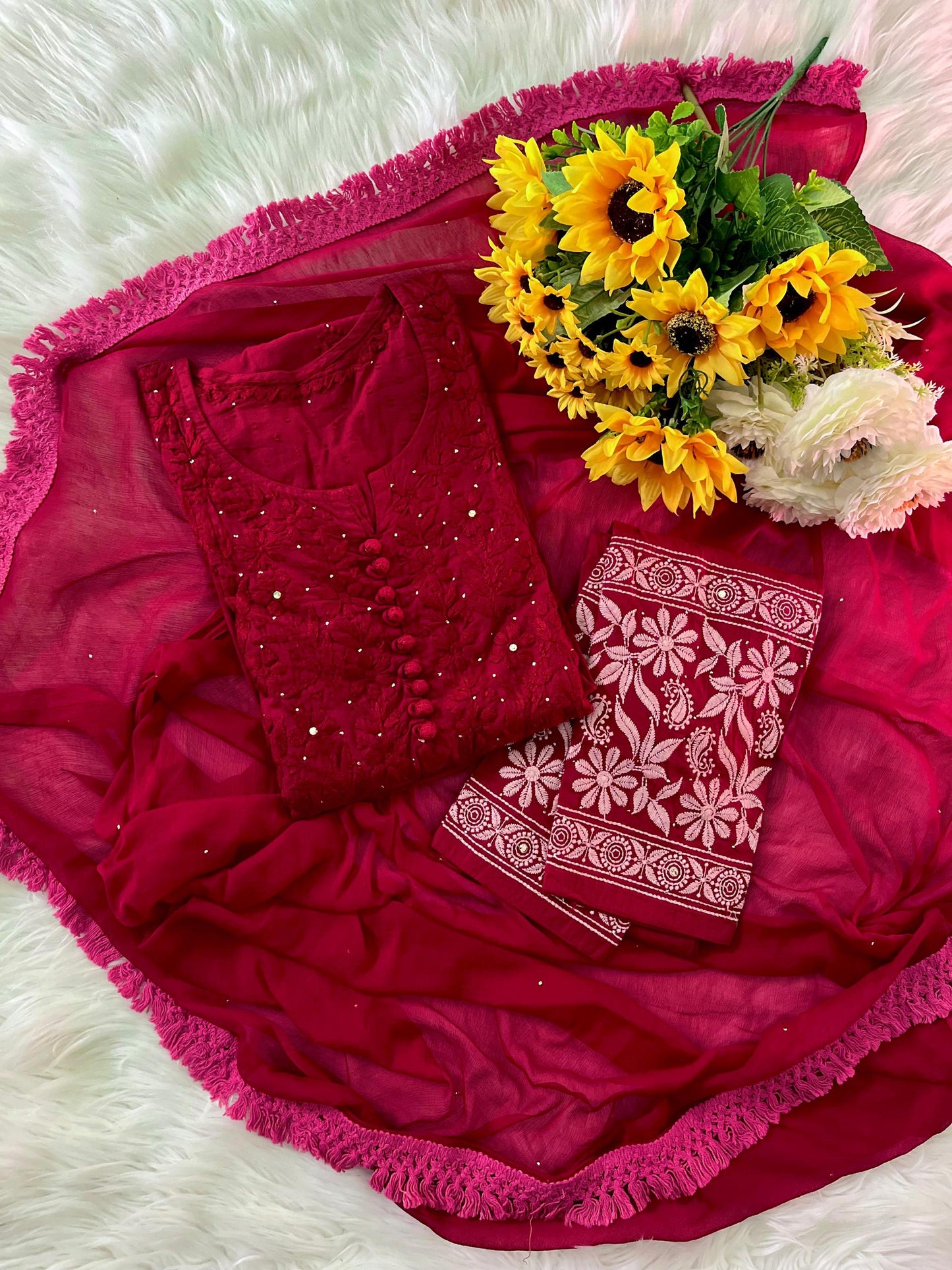 Lucknowi Chikankari Cotton Kurti Set, Hand Embroidered Women's Tunic, Traditional Ethnic Summer Outfit
