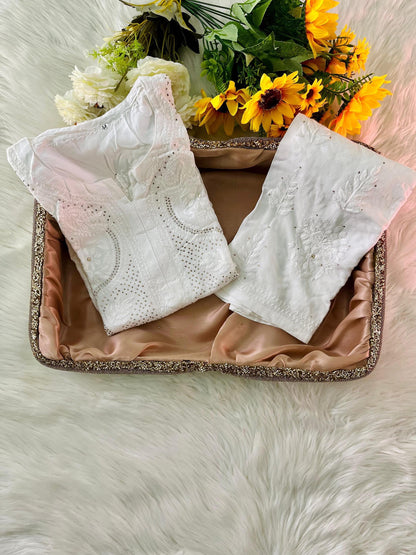 Kurta Set Cotton Mukaish Chikankari: Handmade Traditional Plus Size Women's Apparel