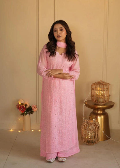 Royal Resham Mukesh Lucknowi Chikankari Kurti, Handmade Embroidered Indian Tunic, Ethnic Women's Chikan Garment, Traditional Festive Dress