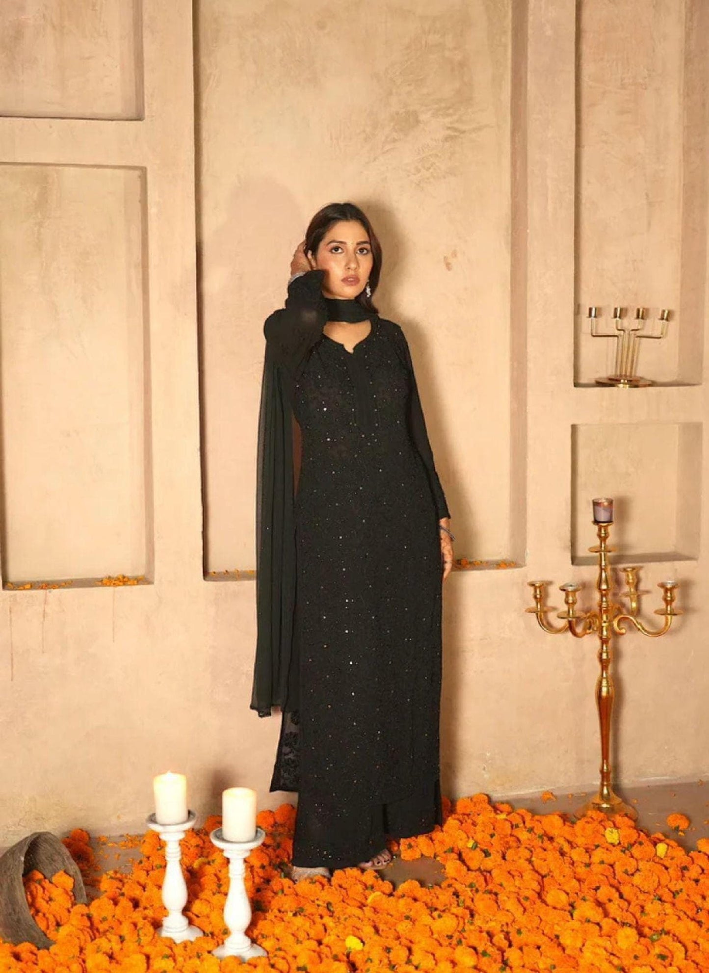 Royal Resham Mukesh Lucknowi Chikankari Kurti, Handmade Embroidered Indian Tunic, Ethnic Women's Chikan Garment, Traditional Festive Dress