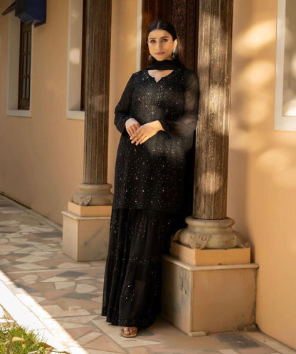 Jaal Work Kurti Plazo Set: Multicolor Viscose, Handmade Embroidery, Mukesh Dupatta, S-XXL