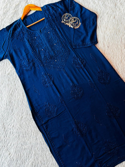Soft Rayon Mukesh Kurti Plazo Set, Heavy Work Hand Embroidered Tunic, Traditional Chikankari Ethnic Suit