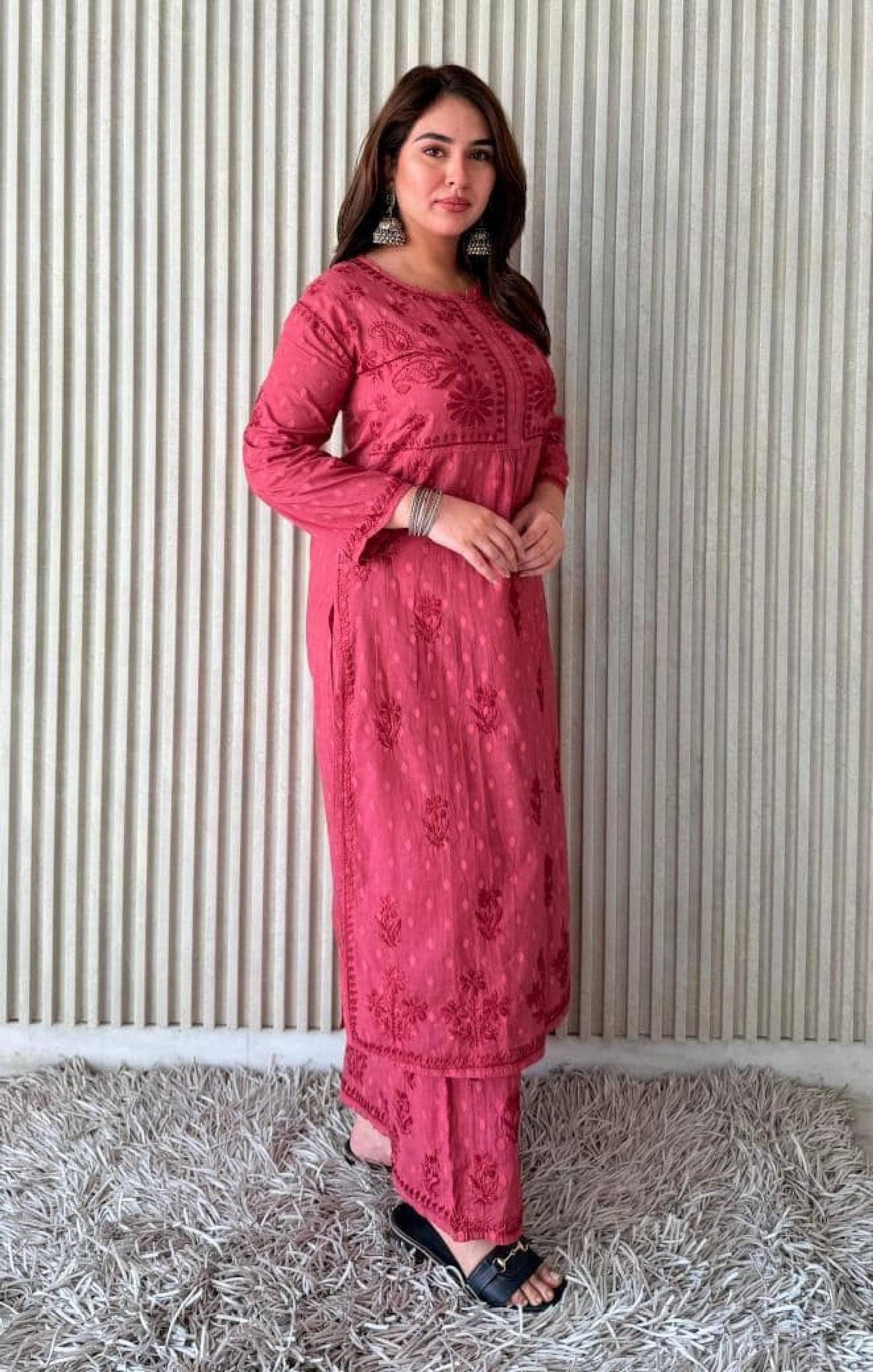 Kurta Plazo Suit Cotton Chikankari: Nyra Cut Handcrafted Lucknowi Set with Pockets