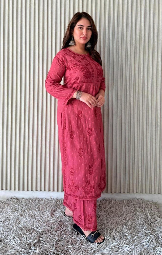 Kurta Plazo Suit Cotton Chikankari: Nyra Cut Handcrafted Lucknowi Set with Pockets