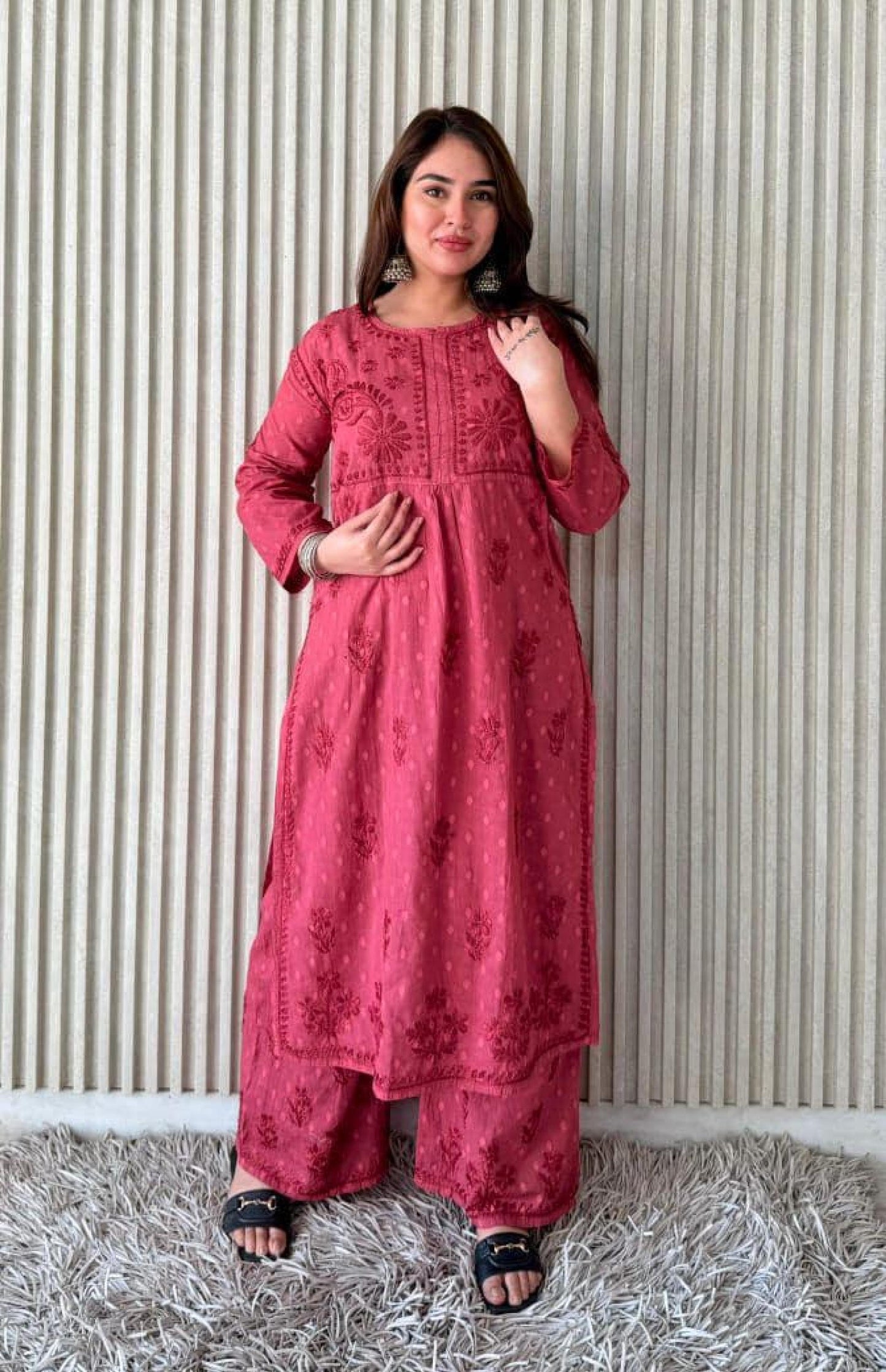 Kurta Plazo Suit Cotton Chikankari: Nyra Cut Handcrafted Lucknowi Set with Pockets