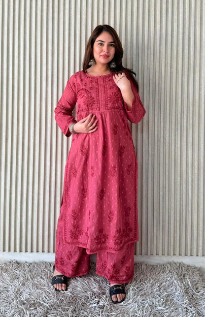 Kurta Plazo Suit Cotton Chikankari: Nyra Cut Handcrafted Lucknowi Set with Pockets