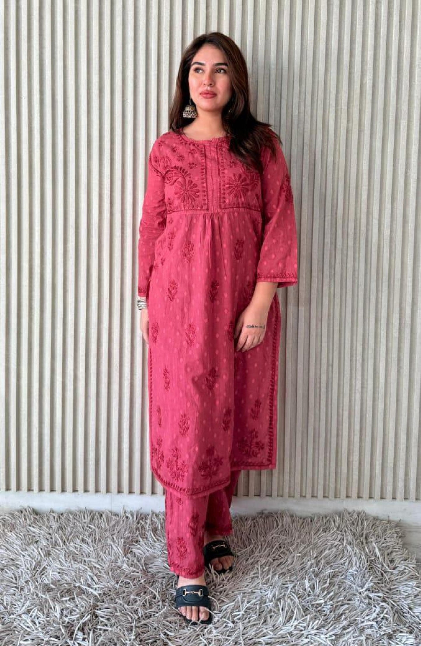 Kurta Plazo Suit Cotton Chikankari: Nyra Cut Handcrafted Lucknowi Set with Pockets