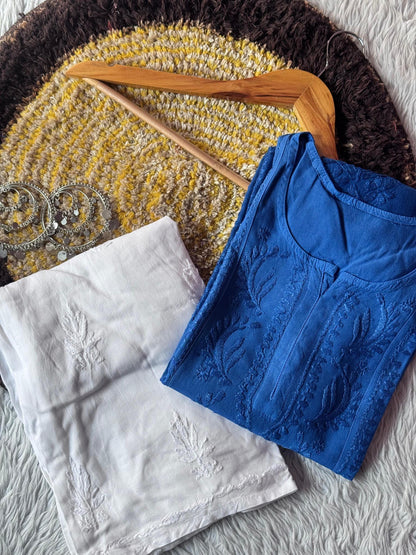Premium Dyeable Rayon Chikankari Short Kurti Set, Handmade Lucknowi Embroidery Plazo Outfit, Plus Size Kurta Tunic Top, Summer Ethnic Wear