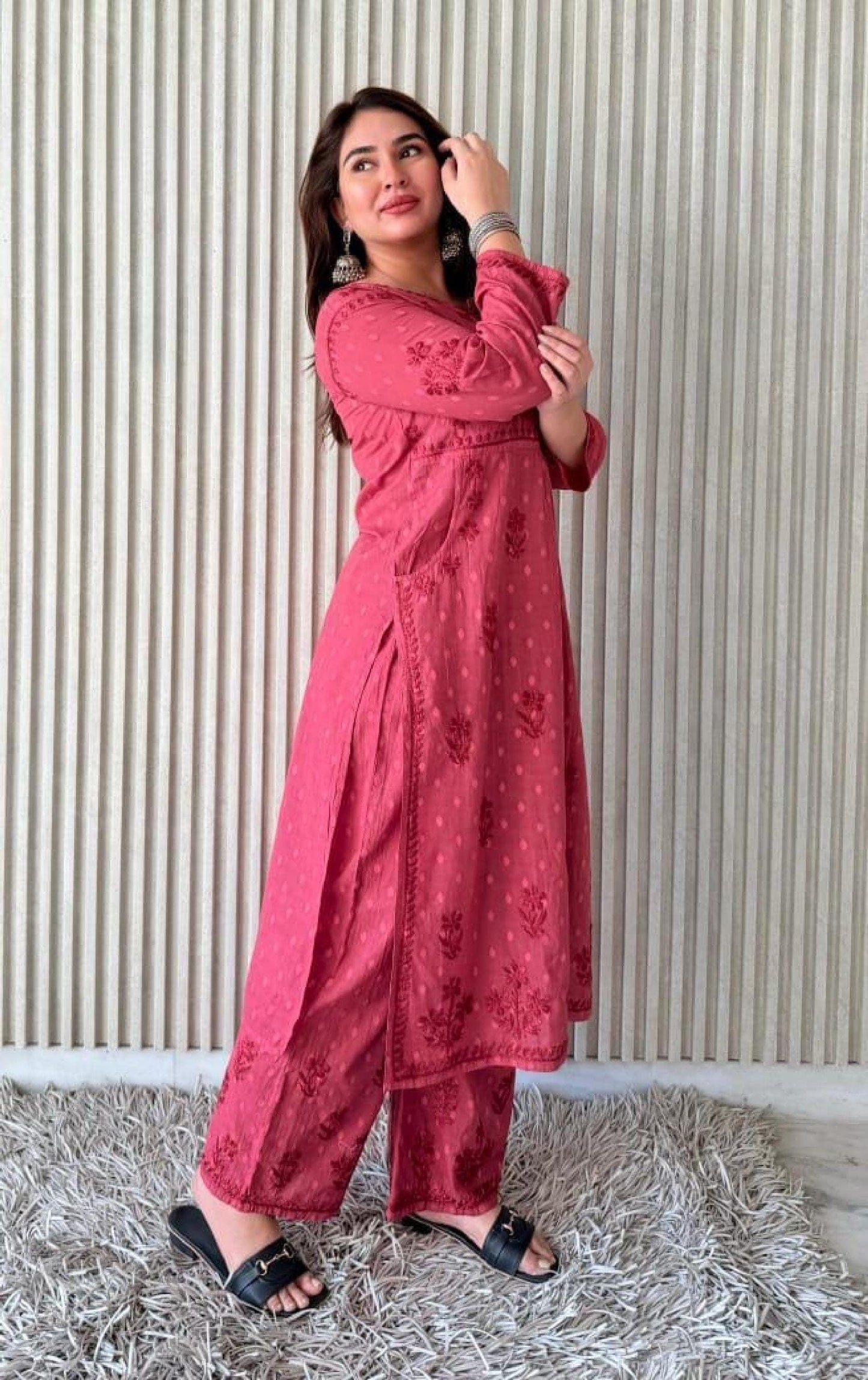 Kurta Plazo Suit Cotton Chikankari: Nyra Cut Handcrafted Lucknowi Set with Pockets