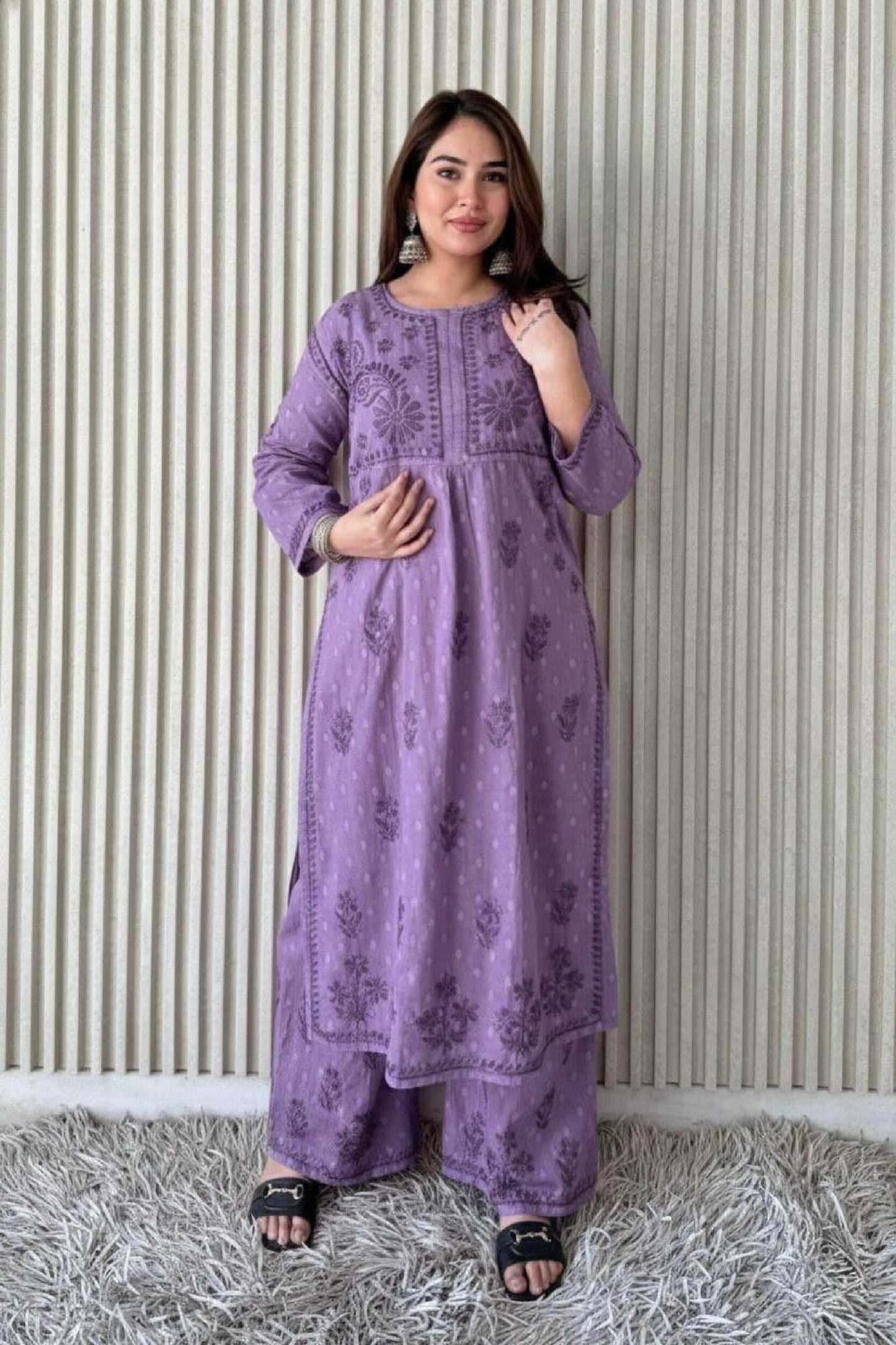 Kurta Plazo Suit Cotton Chikankari: Nyra Cut Handcrafted Lucknowi Set with Pockets