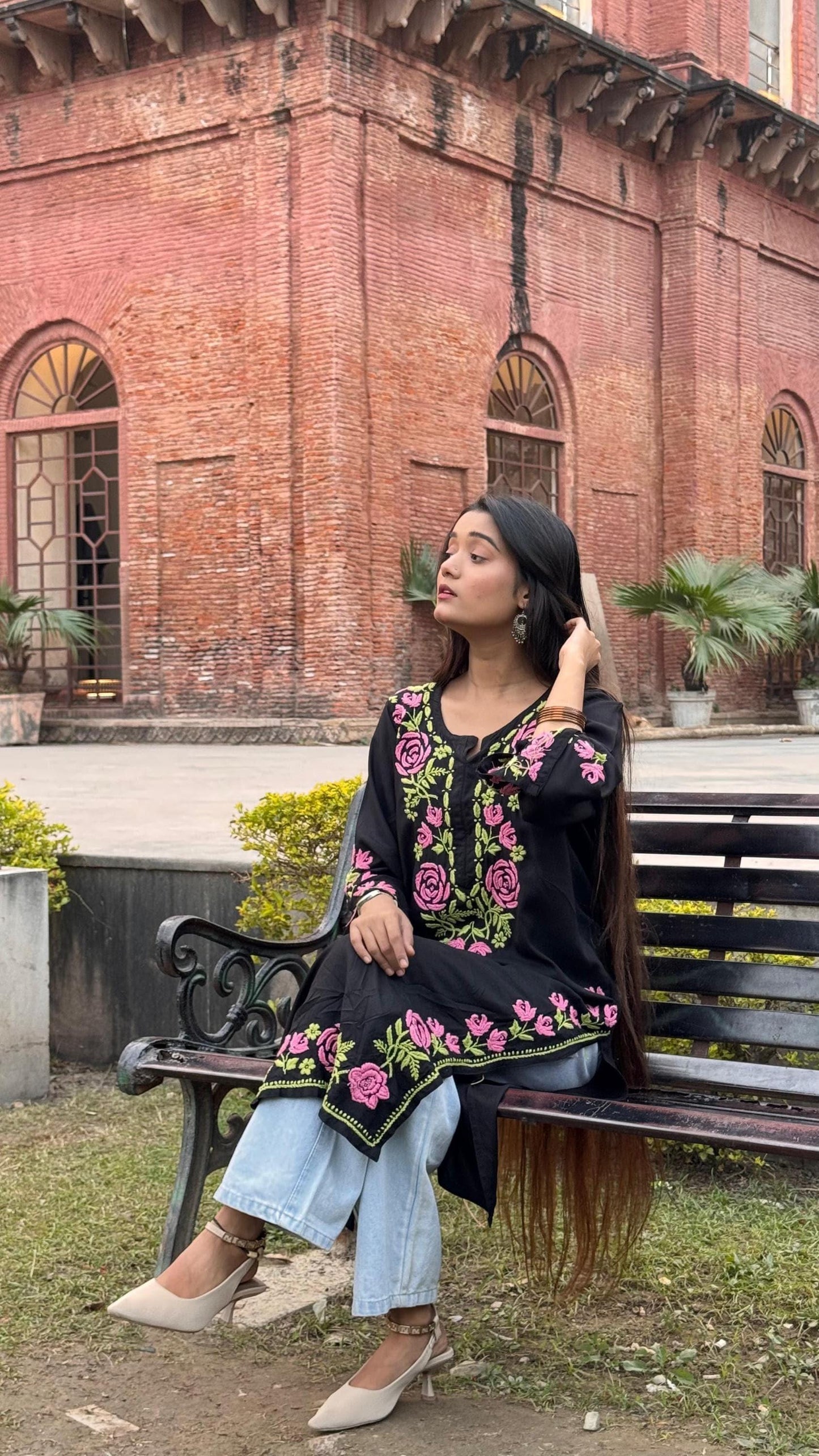 Rayon Chikankari Kurti Hand Embroidery, Women's Ethnic Tunic Top, Lucknowi Traditional Casual Dress, Indian Designer Apparel