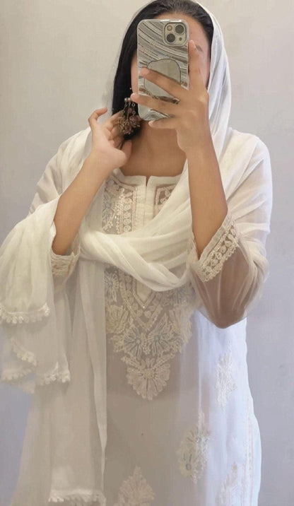 Chikankari Kurti Organza Cut Dana: Handcrafted Designer Partywear Dress