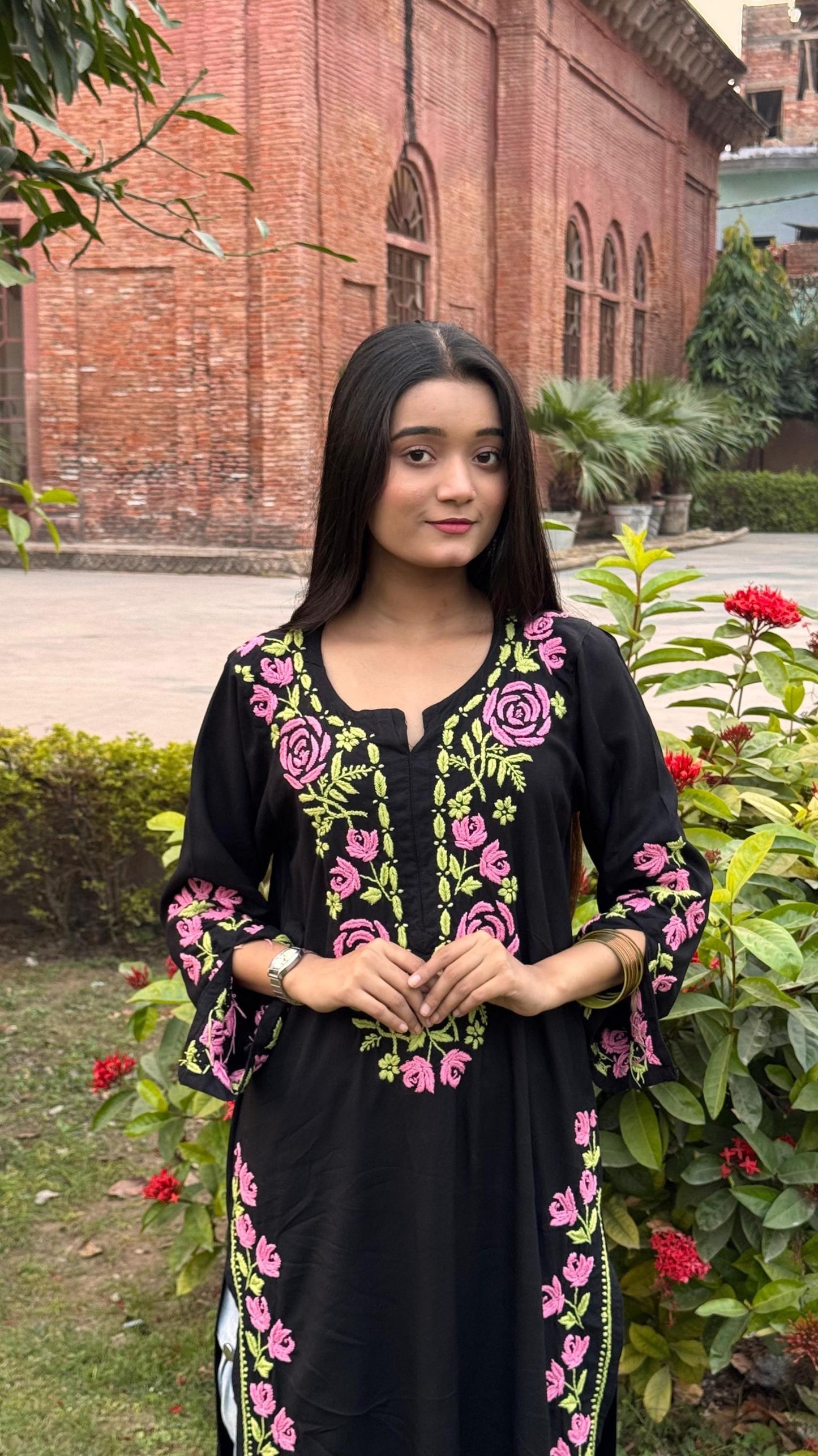 Rayon Chikankari Kurti Hand Embroidery, Women's Ethnic Tunic Top, Lucknowi Traditional Casual Dress, Indian Designer Apparel