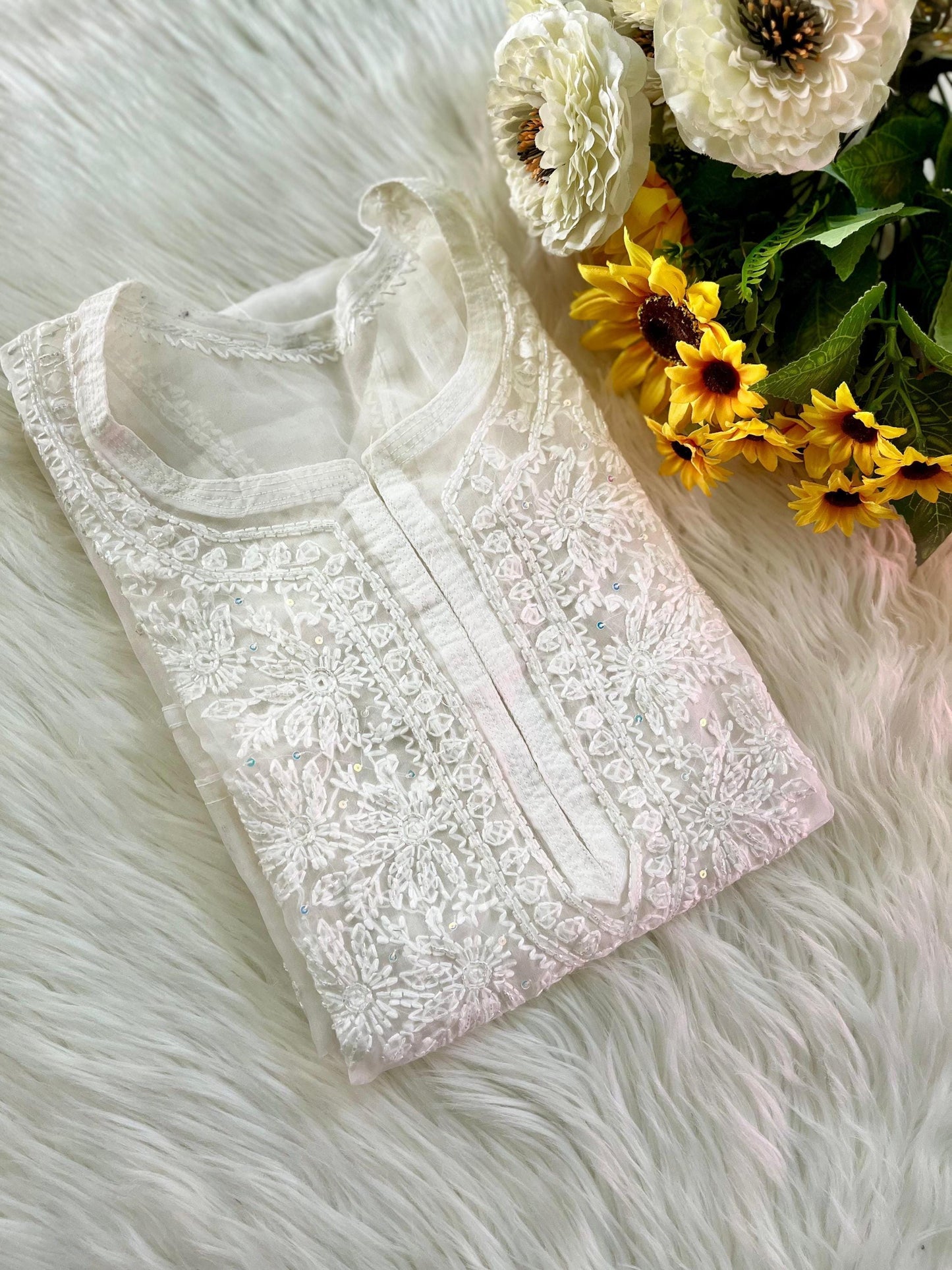 Chikankari Kurti Organza Cut Dana: Handcrafted Designer Partywear Dress