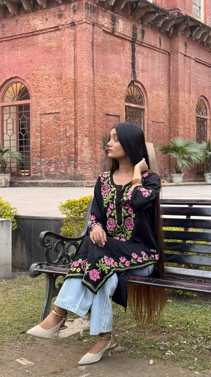 Rayon Chikankari Kurti Hand Embroidery, Women's Ethnic Tunic Top, Lucknowi Traditional Casual Dress, Indian Designer Apparel