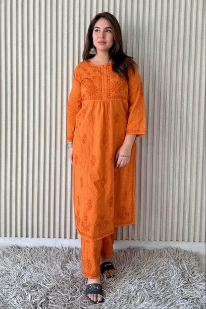 Kurta Plazo Suit Cotton Chikankari: Nyra Cut Handcrafted Lucknowi Set with Pockets