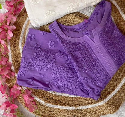 Luxe Viscose, Chafi 3D Work, Handcrafted, Lucknowi, For Women, Festive, and Daily Wear