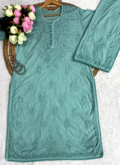 Chikankari Kurta Set Hand-Embroidered Dobby Cotton Indian Wear S-XL Heritage Art Traditional Outfit