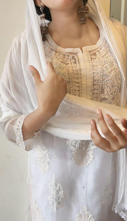 Chikankari Kurti Organza Cut Dana: Handcrafted Designer Partywear Dress