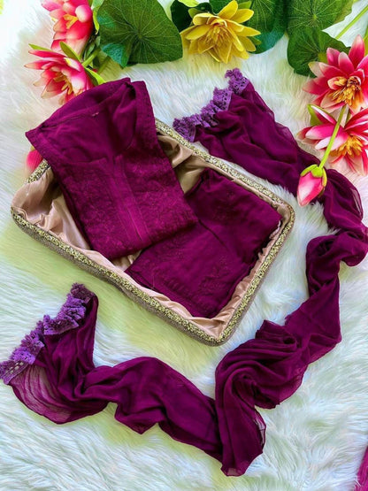 Chikan Kurta Set Rayon Hand-Embroidered 3-Piece Ghaspatti Co-ord for Women, S to 9XL Plus Size