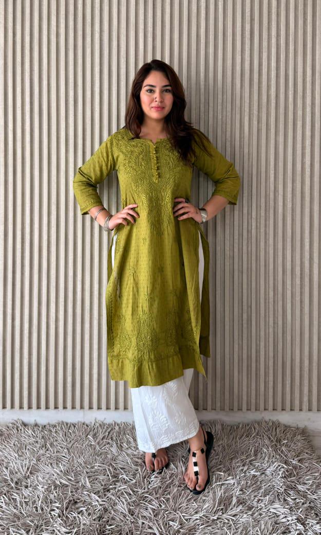Soft Handcrafted Chikankari Kurti Plazo Set, Traditional Lucknowi Embroidery Suit, Comfortable Plus Size Indian Outfit, Festive Summer Kurta