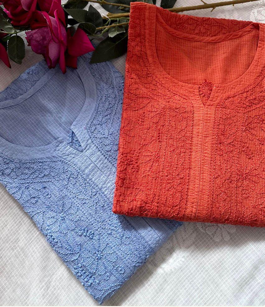 Resham Kota Kurti, Handcrafted Jaal Work Tunic, Elegant Lucknowi Chikankari Top, Soft Plus Size Ethnic Wear, Traditional Embroidered Dress