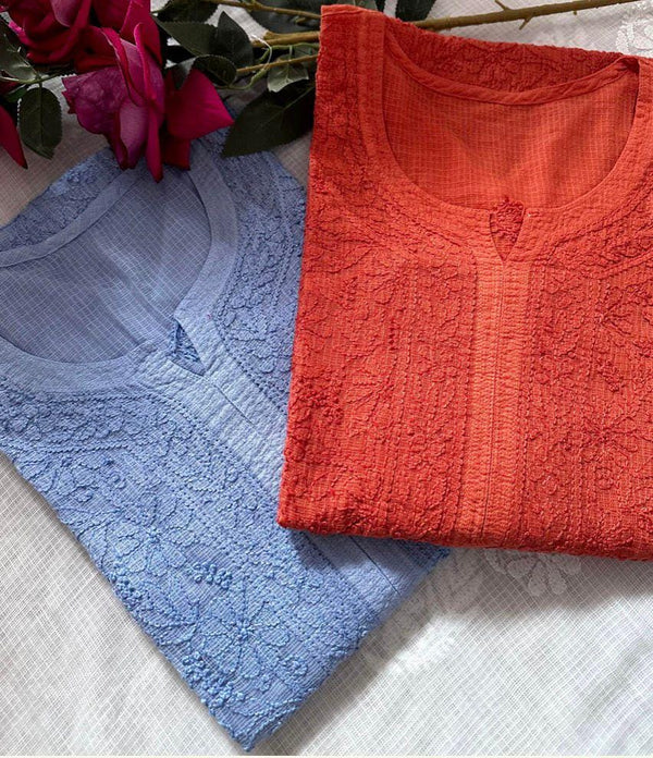 Resham Kota Kurti, Handcrafted Jaal Work Tunic, Elegant Lucknowi Chikankari Top, Soft Plus Size Ethnic Wear, Traditional Embroidered Dress