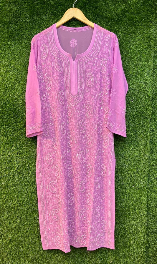 Pure Viscose Georgette Chikankari Kurti, Handcrafted Full Jaal Tunic, Soft Plus Size Indian Suit, Elegant Lucknowi Salwar Kameez