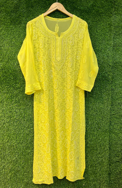 Pure Viscose Georgette Chikankari Kurti, Handcrafted Full Jaal Tunic, Soft Plus Size Indian Suit, Elegant Lucknowi Salwar Kameez