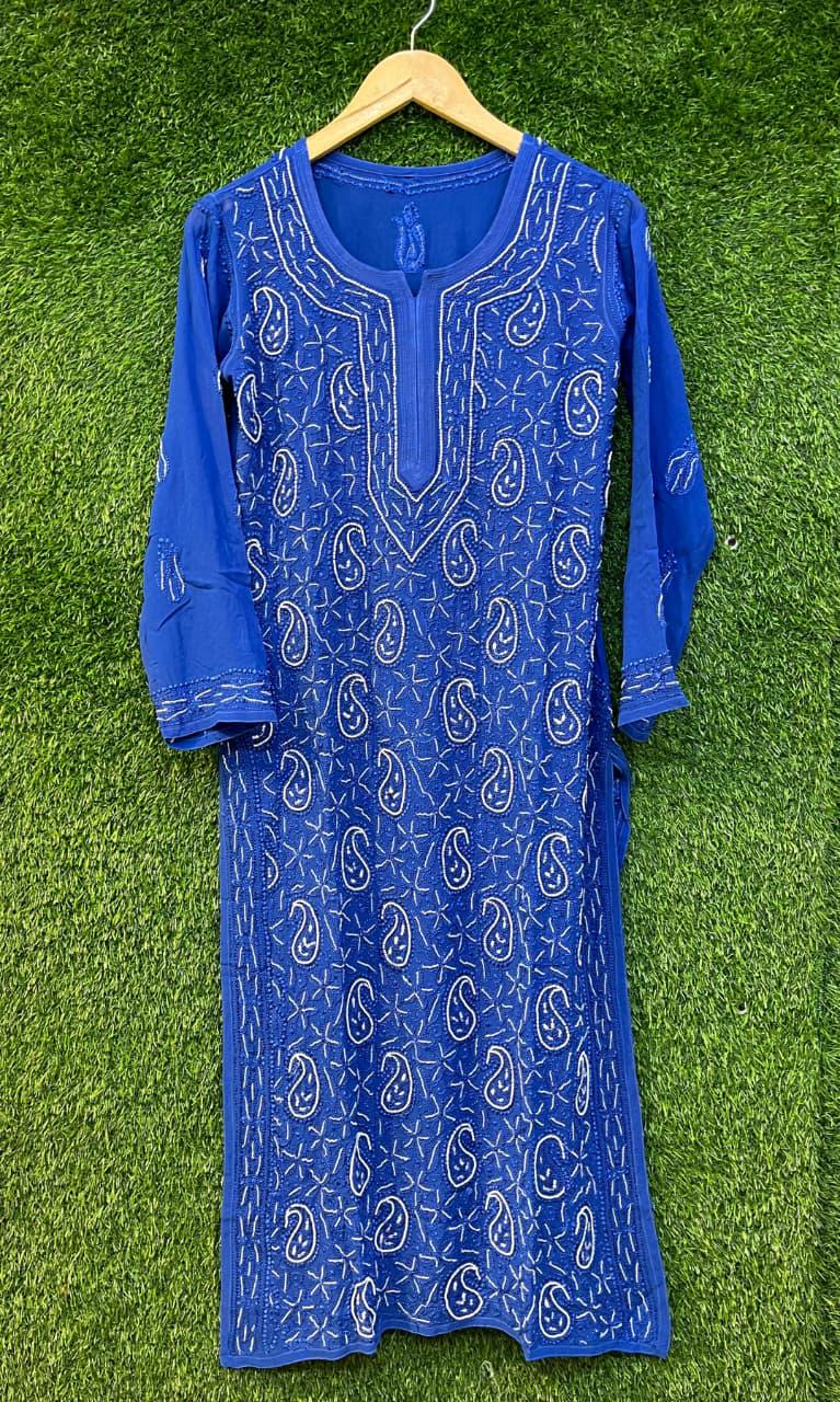 Pure Viscose Georgette Chikankari Kurti, Handcrafted Full Jaal Tunic, Soft Plus Size Indian Suit, Elegant Lucknowi Salwar Kameez