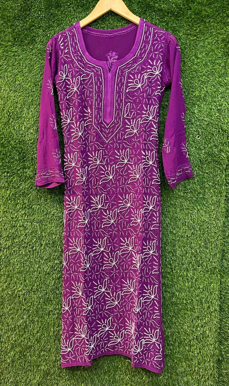 Pure Viscose Georgette Chikankari Kurti, Handcrafted Full Jaal Tunic, Soft Plus Size Indian Suit, Elegant Lucknowi Salwar Kameez