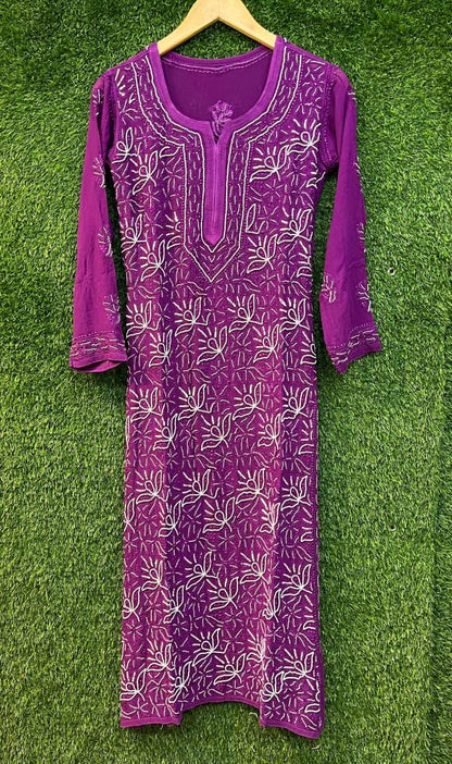 Pure Viscose Georgette Chikankari Kurti, Handcrafted Full Jaal Tunic, Soft Plus Size Indian Suit, Elegant Lucknowi Salwar Kameez