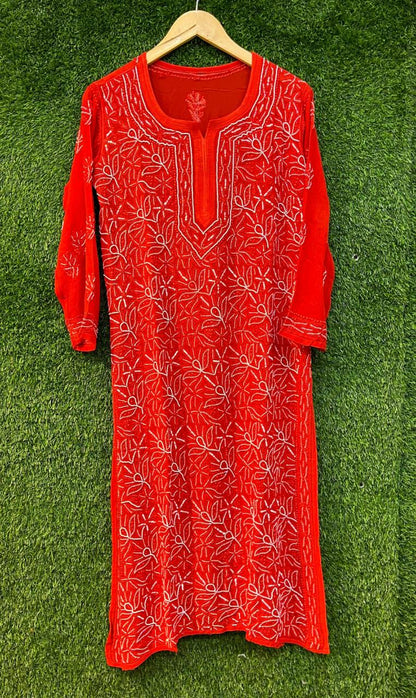 Pure Viscose Georgette Chikankari Kurti, Handcrafted Full Jaal Tunic, Soft Plus Size Indian Suit, Elegant Lucknowi Salwar Kameez