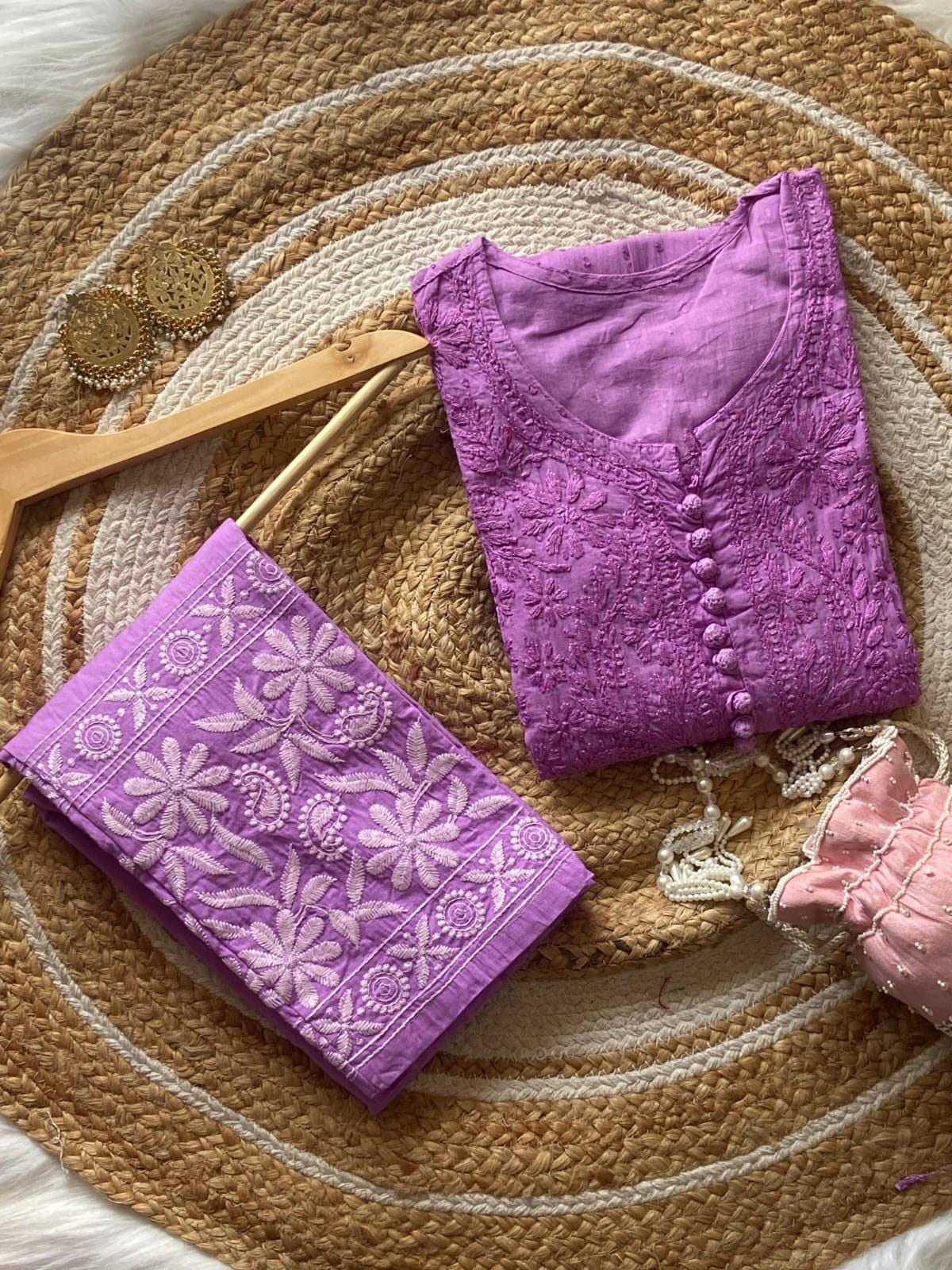 Dyeable Chikankari Dobby Cotton Kurti, Handcrafted Lucknowi Indian Tunic, Custom Color Summer Ethnic Top, Plus Size Soft Cotton Kurta