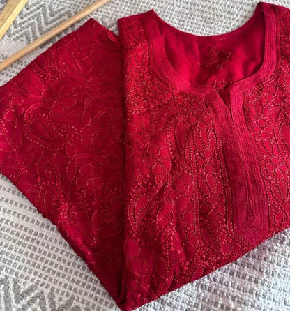 Resham Viscose Jaal Kurti, Handcrafted Lucknowi Indian Tunic, Plus Size Kurta, Traditional Embroidered Top, Luxury Ethnic Summer Dress
