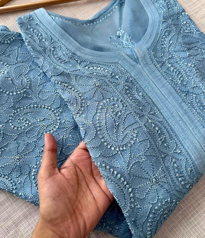 Resham Viscose Jaal Kurti, Handcrafted Lucknowi Indian Tunic, Plus Size Kurta, Traditional Embroidered Top, Luxury Ethnic Summer Dress
