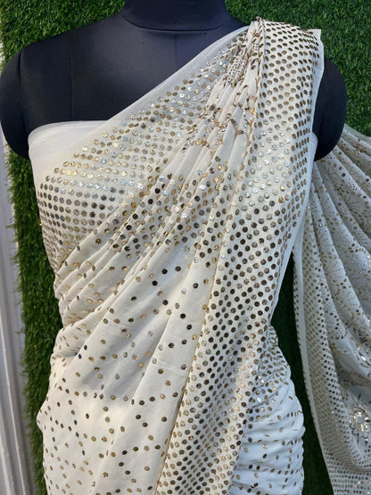 Heirloom Pure Georgette Saree, Handcrafted Chikankari Couture Sari, Elegant Luxury Indian Wedding Dress, Designer Traditional Ethnic Wear