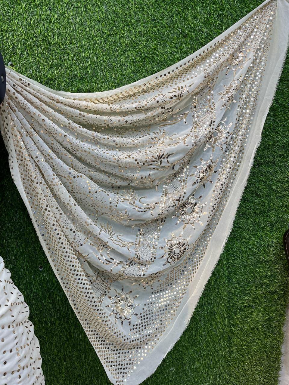Heirloom Pure Georgette Saree, Handcrafted Chikankari Couture Sari, Elegant Luxury Indian Wedding Dress, Designer Traditional Ethnic Wear