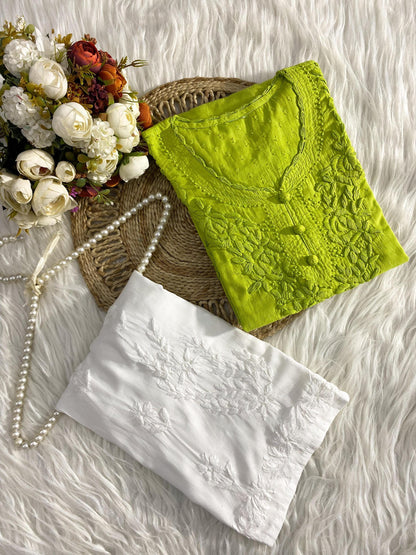Butter Soft Dobby Cotton Short Top, Handcrafted Chikankari Tunic, Lucknowi Embroidered Boho Blouse, Summer Plus Size Ethnic Kurti
