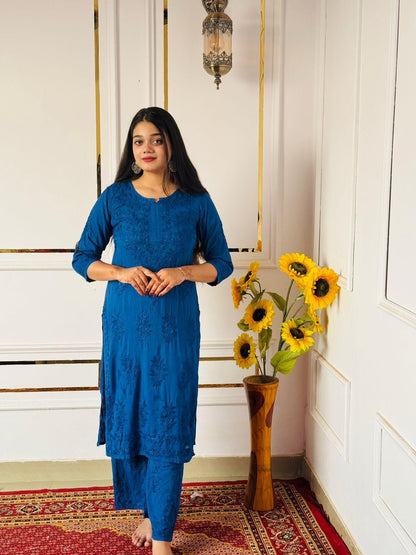 Heavy Handcrafted Modal Kurti, Lucknowi Chikankari Palazzo Set, Embroidered Indian Suit, Plus Size Festive Ethnic Wear