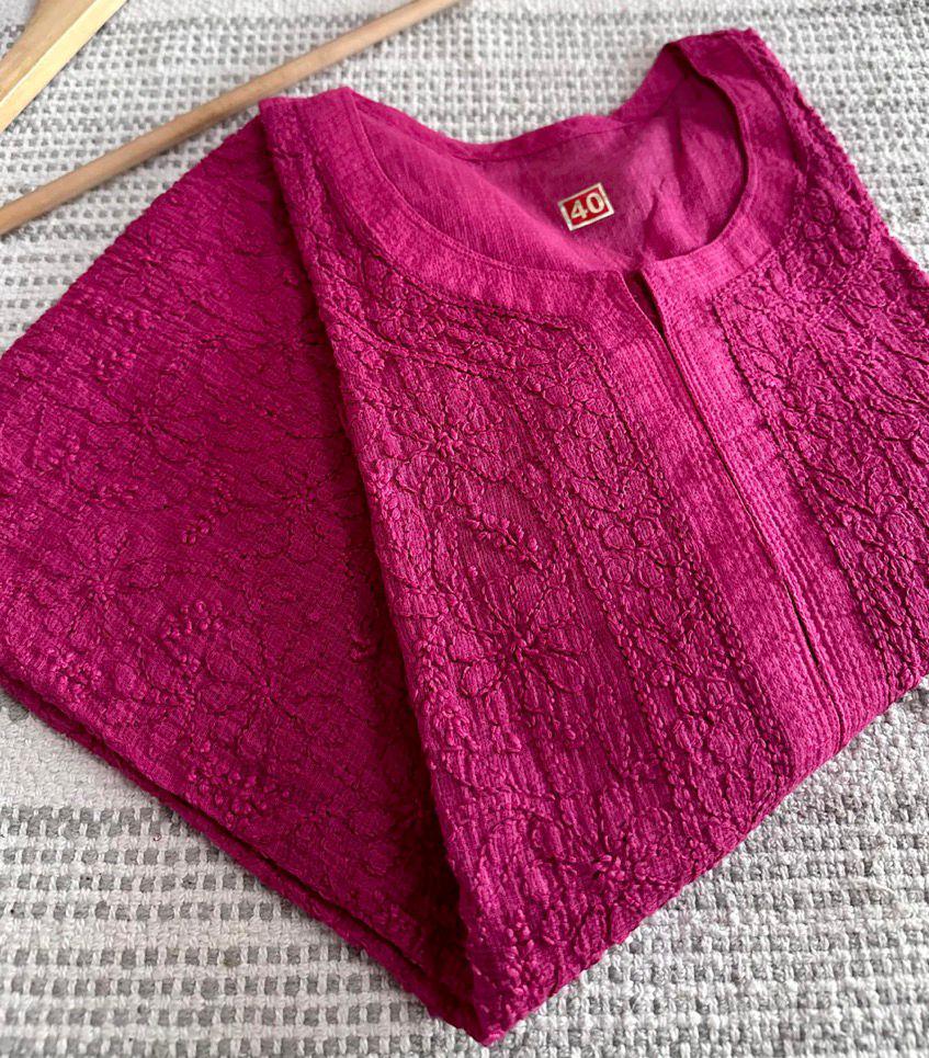 Resham Kota Kurti, Handcrafted Jaal Work Tunic, Elegant Lucknowi Chikankari Top, Soft Plus Size Ethnic Wear, Traditional Embroidered Dress