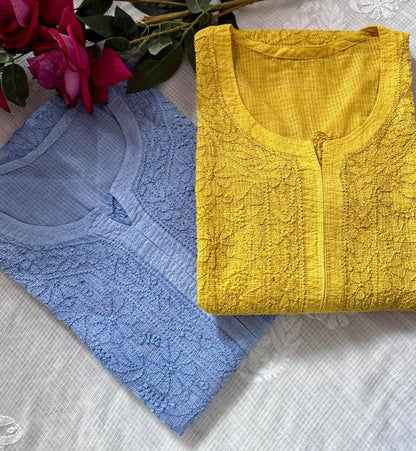 Resham Kota Kurti, Handcrafted Jaal Work Tunic, Elegant Lucknowi Chikankari Top, Soft Plus Size Ethnic Wear, Traditional Embroidered Dress