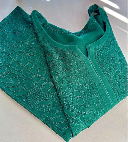 Resham Kota Kurti, Handcrafted Jaal Work Tunic, Elegant Lucknowi Chikankari Top, Soft Plus Size Ethnic Wear, Traditional Embroidered Dress